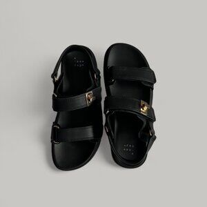 A New Day Jonie Black Ankle Strap Footbed Sandals